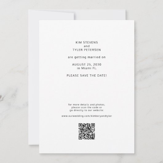 QR CODE aangepaste foto moderne typografie bruilof Save The Date (Achterkant)