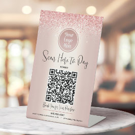 QR-code aangepaste logo betaal hier roze gouden gl Reclamebord Met Voetstuk
