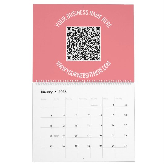 QR Code Aangepaste tekst Bedrijfskalender Uw kleur Kalender (Jan 2026)