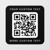 QR-code aangepaste tekst boven en onder zwart-wit Raamsticker (Vel)