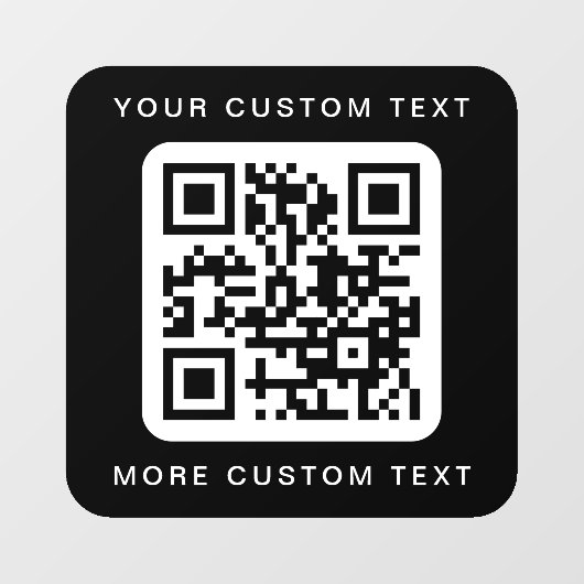 QR-code aangepaste tekst boven en onder zwart-wit Raamsticker (Vel)