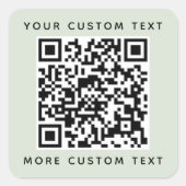 QR-code aangepaste tekst boven onderaan licht groe Vierkante Sticker (Voorkant)