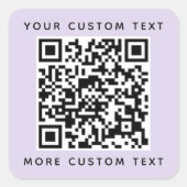 QR-code aangepaste tekst bovenaan paars licht Vierkante Sticker (Voorkant)