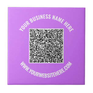 QR Code Aangepaste Tekst en Kleuren Paarse Keramis Tegeltje