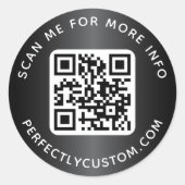 QR-code aangepaste tekst rond donkergrijs verloop Ronde Sticker (Voorkant)