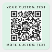 QR code aangepaste tekst top bottom light mint gre Vierkante Sticker (Voorkant)