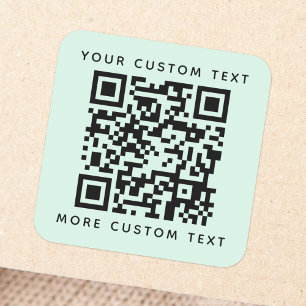 QR code aangepaste tekst top bottom light mint gre Vierkante Sticker