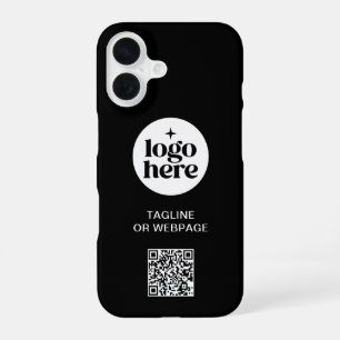 QR-code Aangepaste tekst Zwart Zakelijk Bedrijfslo iPhone 16 Hoesje