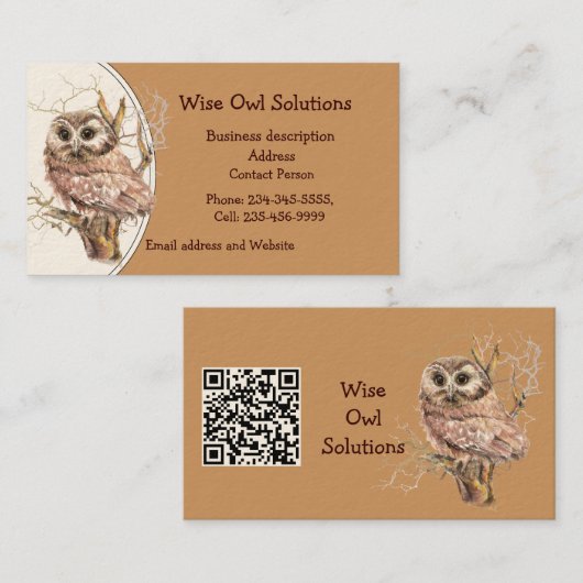 QR-code Aangepaste Wise Owl Solutions Visitekaart Visitekaartje (Voorkant / Achterkant)