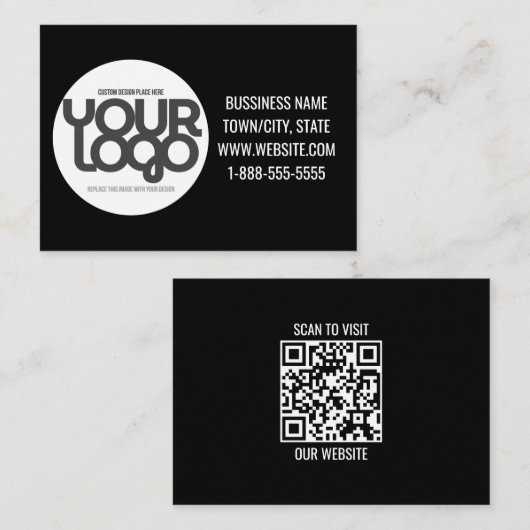 QR-code aanpasbaar modern zwart Notitiekaartje (Voorkant / Achterkant)