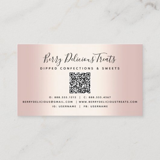 QR-code Aardbeien Roos Gold Drids Confectie Chef Visitekaartje (Achterkant)