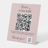 QR-code abonneren Roze blozen Reclamebord Met Voetstuk (Voorkant)