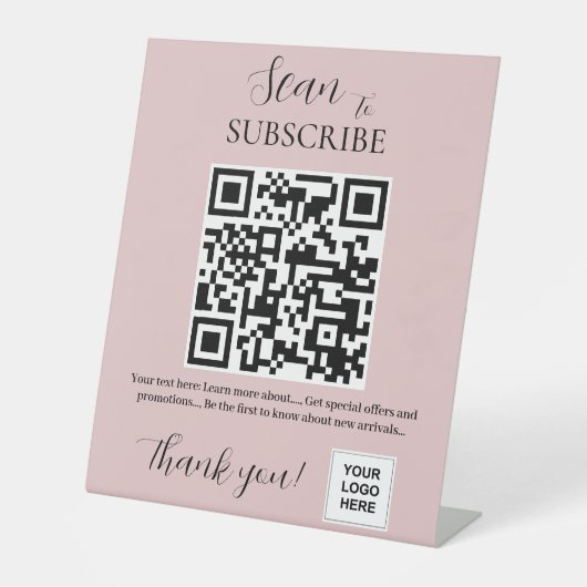 QR-code abonneren Roze blozen Reclamebord Met Voetstuk (Voorkant)
