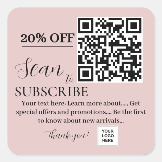 QR-code abonneren Roze blozen Vierkante Sticker (Voorkant)
