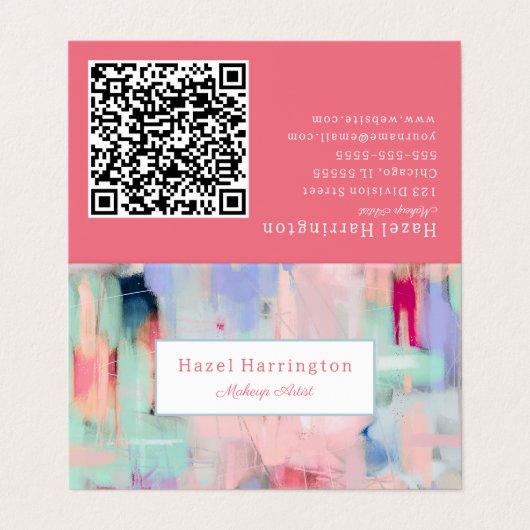 QR Code Abstract Gevouwen Visitekaartje  Roze (Buitenkant ongevouwen)