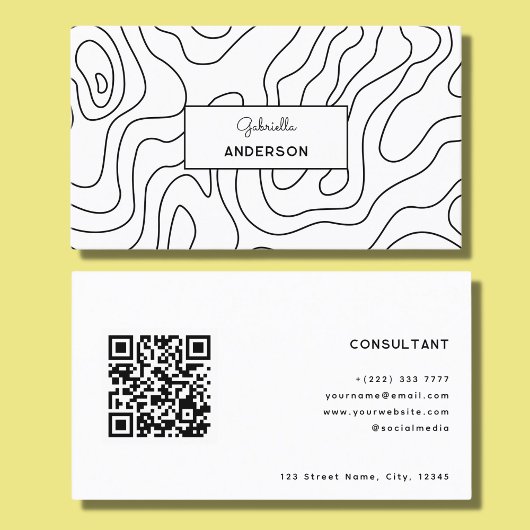 QR Code Abstract Lijnpatroon Monogram Wit Visitekaartje