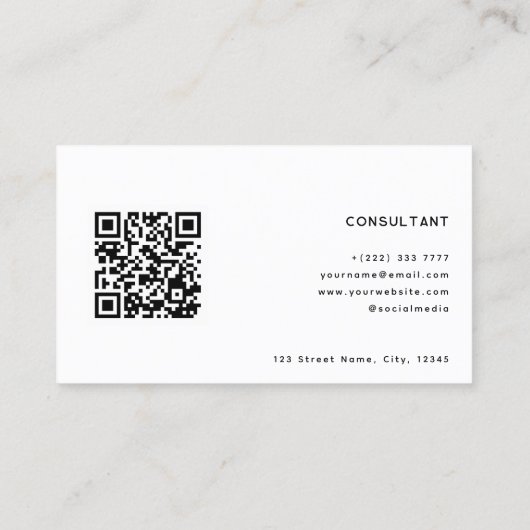 QR Code Abstract Lijnpatroon Monogram Wit Visitekaartje (Achterkant)