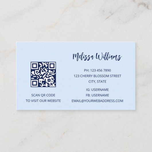 QR-code | Abstracte Art Blue Waterverf Visitekaartje (Achterkant)