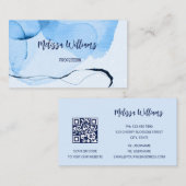 QR-code | Abstracte Art Blue Waterverf Visitekaartje (Voorkant / Achterkant)