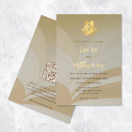 QR-code | Abstracte kunst Beige Chinese bruiloft Kaart