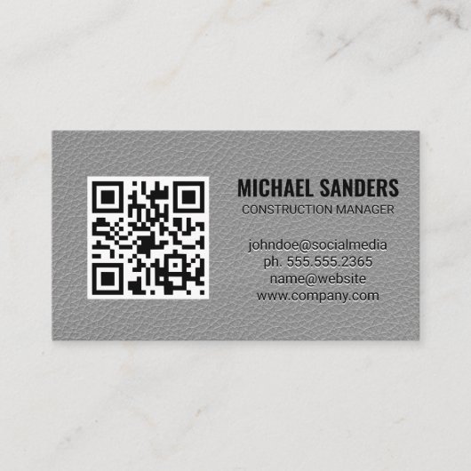 QR-code | Achtergrond leder Visitekaartje (Voorkant)