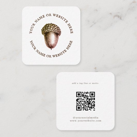 QR Code Acorn Logo Social Media Vierkante Visitekaartje (Voorkant / Achterkant)