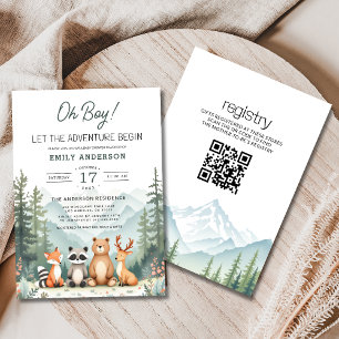 QR Code Adventure begint met Woodland Baby shower Kaart