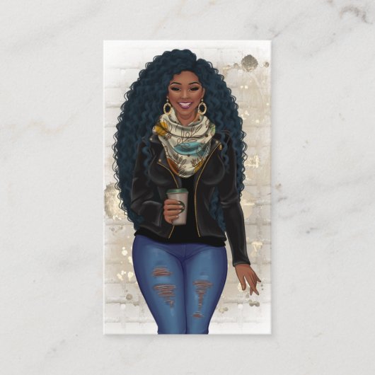 QR-code Afrikaanse Amerikaanse Haarstylist Visitekaartje (Voorkant)