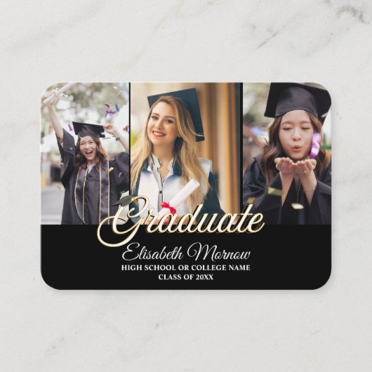 QR Code Afstuderen Aankondiging Kaart w / 3 Foto's (Voorkant)