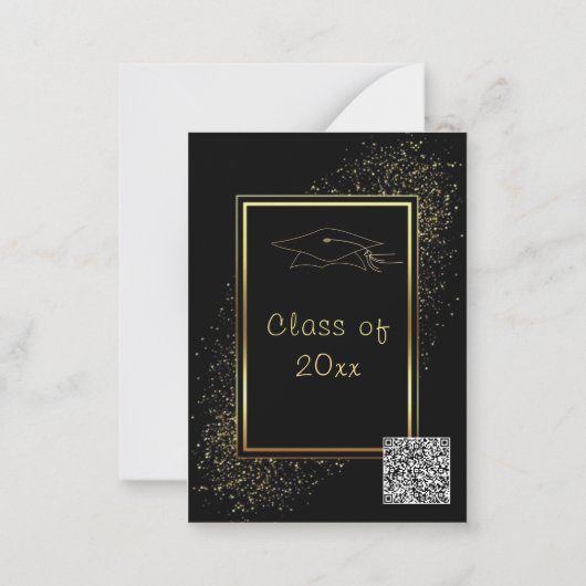 QR Code Afstuderen Invitation Zwart Goud Ontwerp Notitiekaartje (Achterkant)