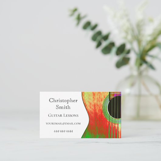 QR-code Akoestische gitaar Muziek Lessons Rood Gro Visitekaartje (Staand voorkant)