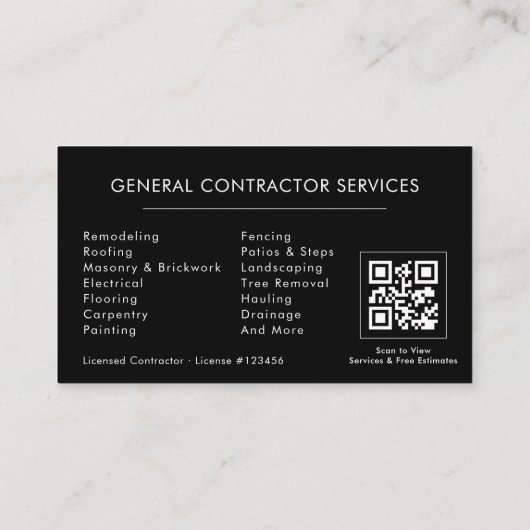QR-code Algemene Aannemer Visitekaartje (Achterkant)