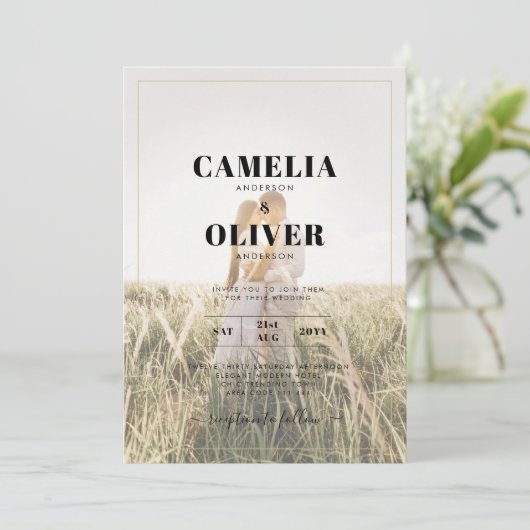 QR-code All-in-1 Rustieke Terracotta GOUD Huwelijk Kaart (Staand voorkant)