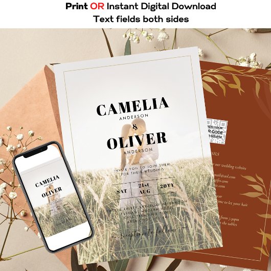 QR-code All-in-1 Rustieke Terracotta GOUD Huwelijk Kaart