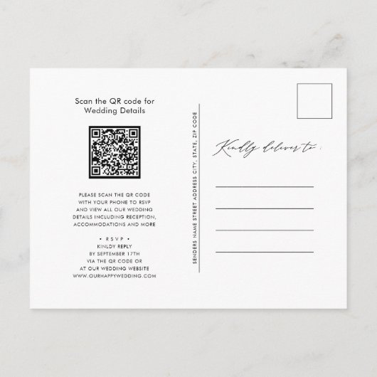 QR-code allemaal in één eucalyptusbruinhuwelijk Uitnodiging Briefkaart (Achterkant)