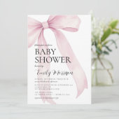 QR-code Alles in één Blush Pink Bow Girl Baby show Kaart (Staand voorkant)