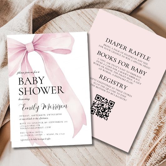 QR-code Alles in één Blush Pink Bow Girl Baby show Kaart