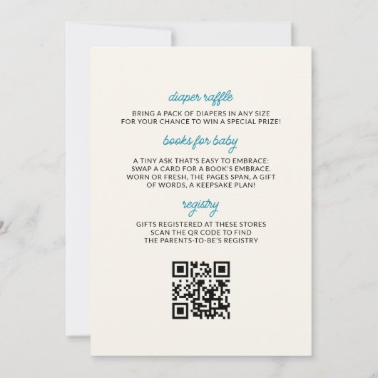 QR-code Alles in één Hier komt het Baby shower van Kaart (Achterkant)