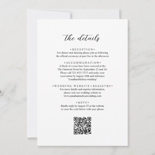 QR-code | Alles in één modern elegant-script bruil Kaart (Achterkant)