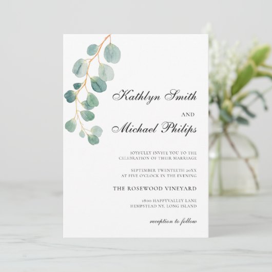 QR-code alles in één moderne eucalyptus groene bru Kaart (Staand voorkant)