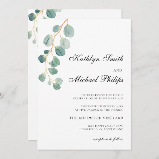 QR-code alles in één moderne eucalyptus groene bru Kaart (Voorkant / Achterkant)