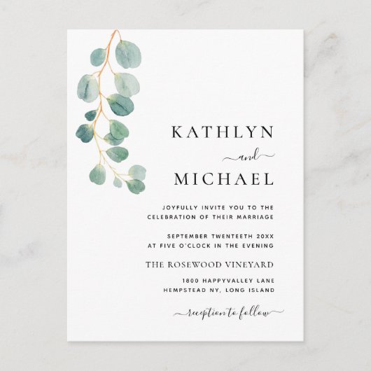 QR-code alles in één moderne eucalyptus groene bru Uitnodiging Briefkaart (Voorkant)