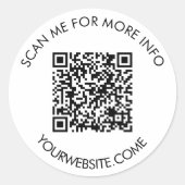 QR code and custom text round white & black  Ronde Sticker (Voorkant)