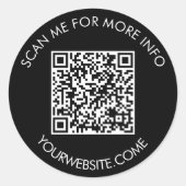 QR code and custom text round white black  Ronde Sticker (Voorkant)
