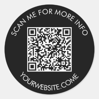 QR code and custom text round white black Ronde Sticker