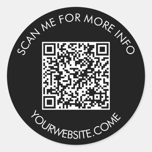 QR code and custom text round white black  Ronde Sticker (Voorkant)