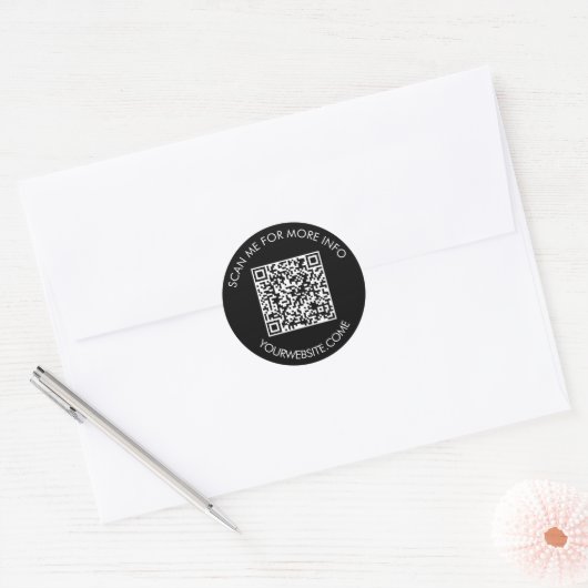 QR code and custom text round white black  Ronde Sticker (Envelop)