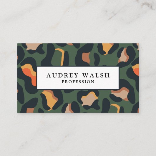 QR CODE Animal Skin Leopard spot aarde kleuren Visitekaartje (Voorkant)