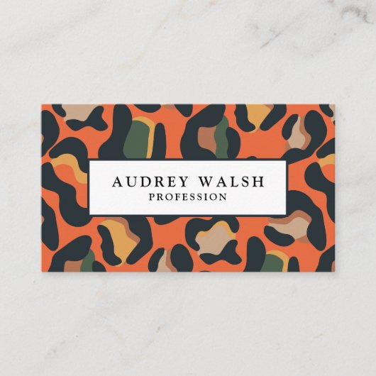 QR CODE Animal Skin Leopard spot aarde kleuren Visitekaartje (Voorkant)