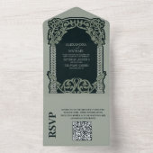 QR Code Antiek Art Nouveau bruiloft All In One Uitnodiging (Binnen)
